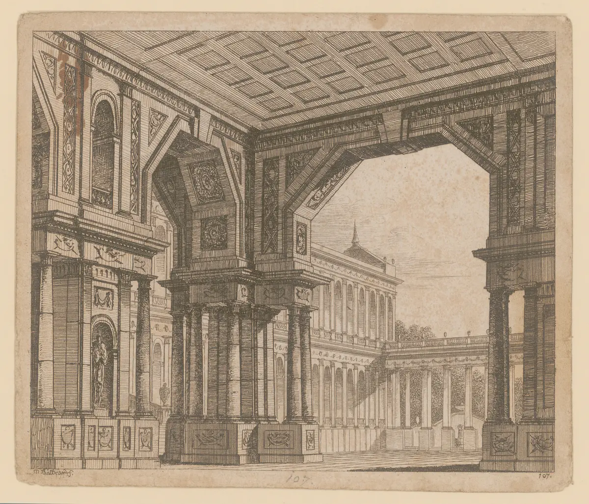 ohne Titel, Titel der Serie: Theaterdecorationen nach den Originalskitzen des k.k. Hoftheatermahlers Joseph Platzer radirt und verlegt von Norbert Bittner