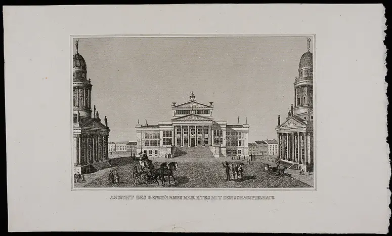 Berlin, Königliches Schauspielhaus, Titel in Vorlageform: Ansicht des Gens d'armes Marktes mit dem Schauspielhaus