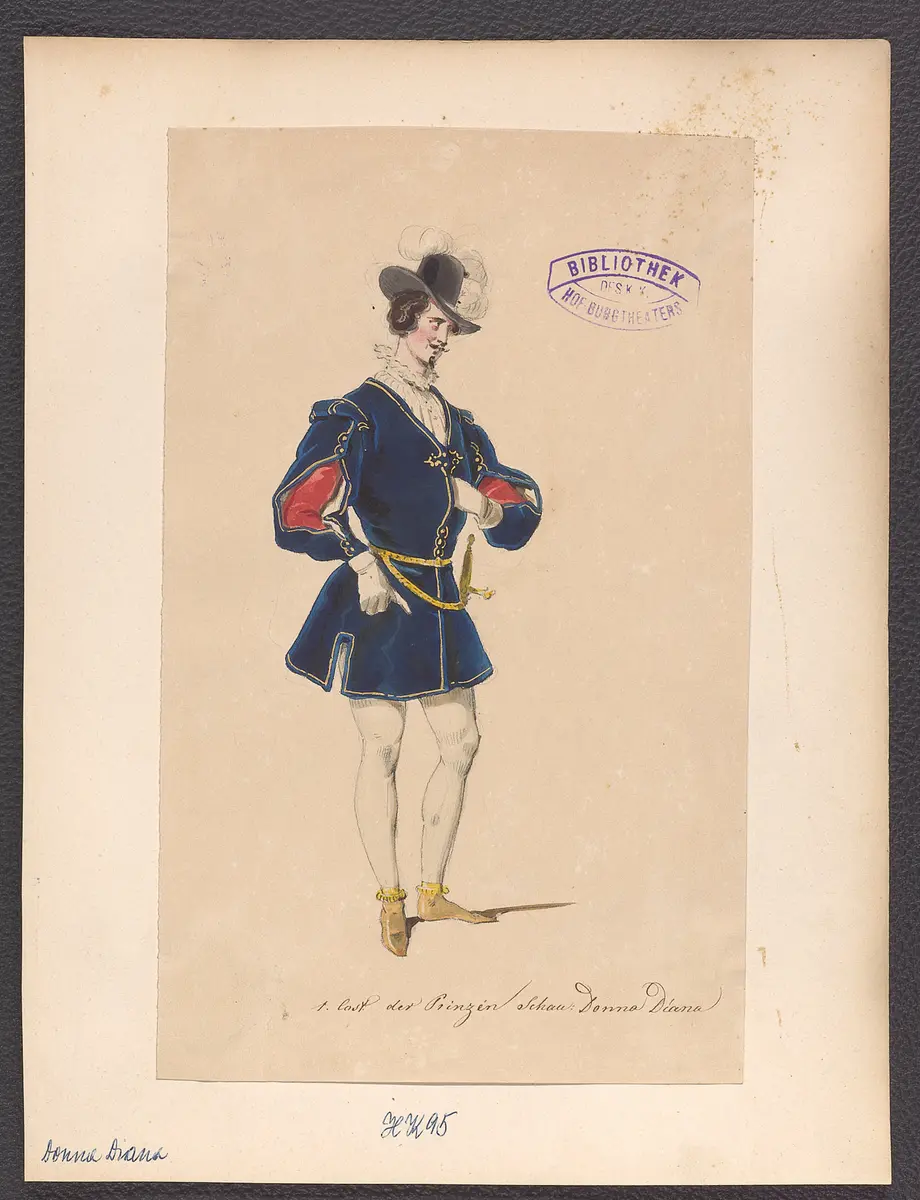 Donna Diana, oder Stolz und Liebe, Suchtitel: Donna Diana, Originaltitel: El desdén con el desdén, Titel der Serie: Figurinen des k.k. Hof-Burgtheaters