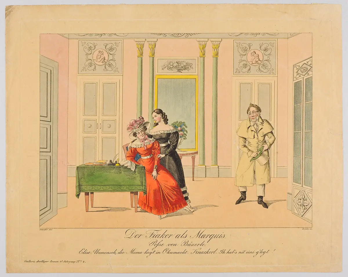 Der Fiaker als Marquis, Titel der Serie: Gallerie drolliger Scenen, Name der Zeitschrift: Wiener Theaterzeitung