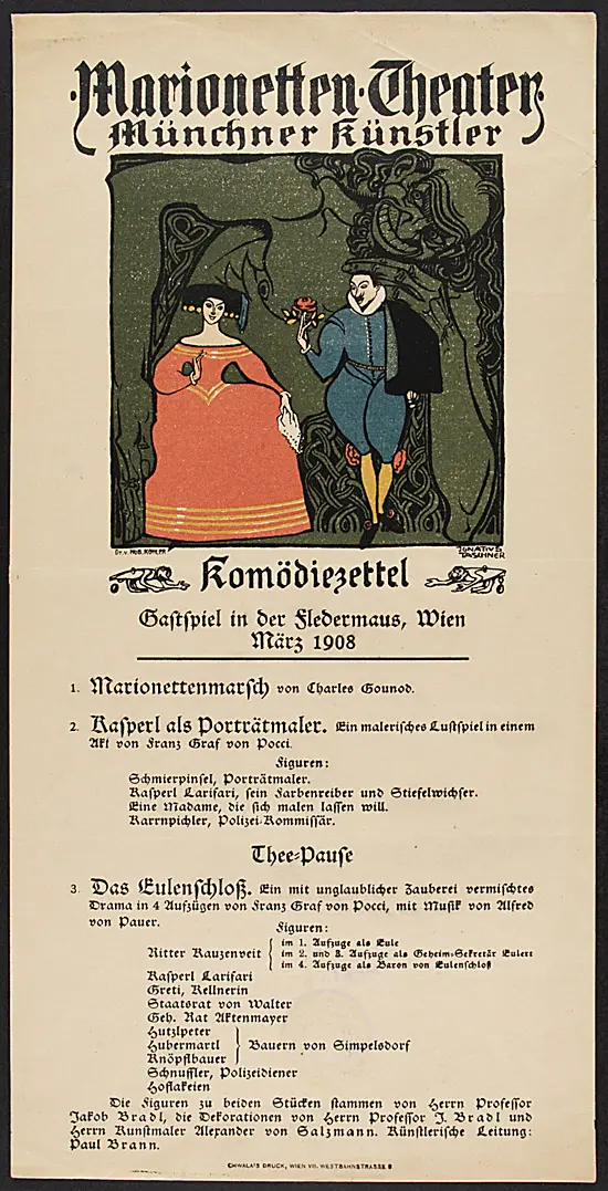 Marionetten-Theater Münchner Künstler, Weiterer Titel: Kabarett Fledermaus, Verweis auf Stücktitel: Kasperl als Porträtmaler, Verweis auf Stücktitel: Das Eulenschloß