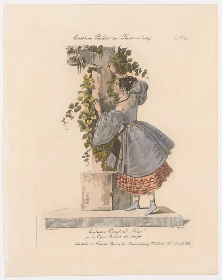 Marianne Katharina Ernst, Titel der Serie: Costume-Bild, Name der Zeitschrift: Wiener Theaterzeitung, Verweis auf Stücktitel: Robert der Teufel