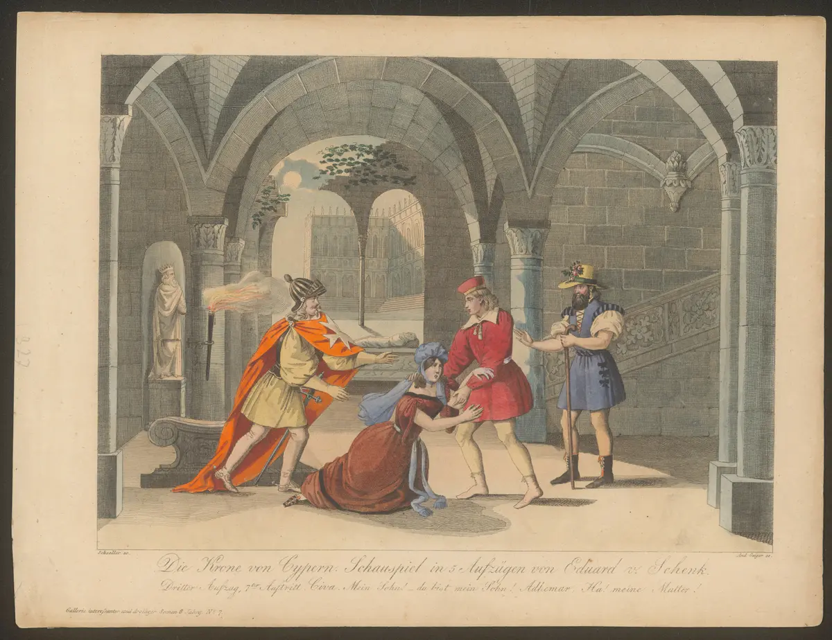 Die Krone von Cypern, Titel der Serie: Gallerie interessanter und drolliger Scenen, Name der Zeitschrift: Wiener Theaterzeitung