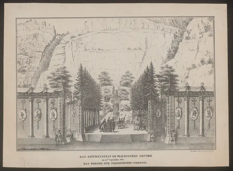 Dresden, Theater im Plauenschen Grund, Alternativtitel: Dresden, Italienische Komödie, Titel in Vorlageform: Das Saturnusfest im Plauenschen Grunde am 26ten September 1719. Das Theater zur italiaenischen Comoedie.