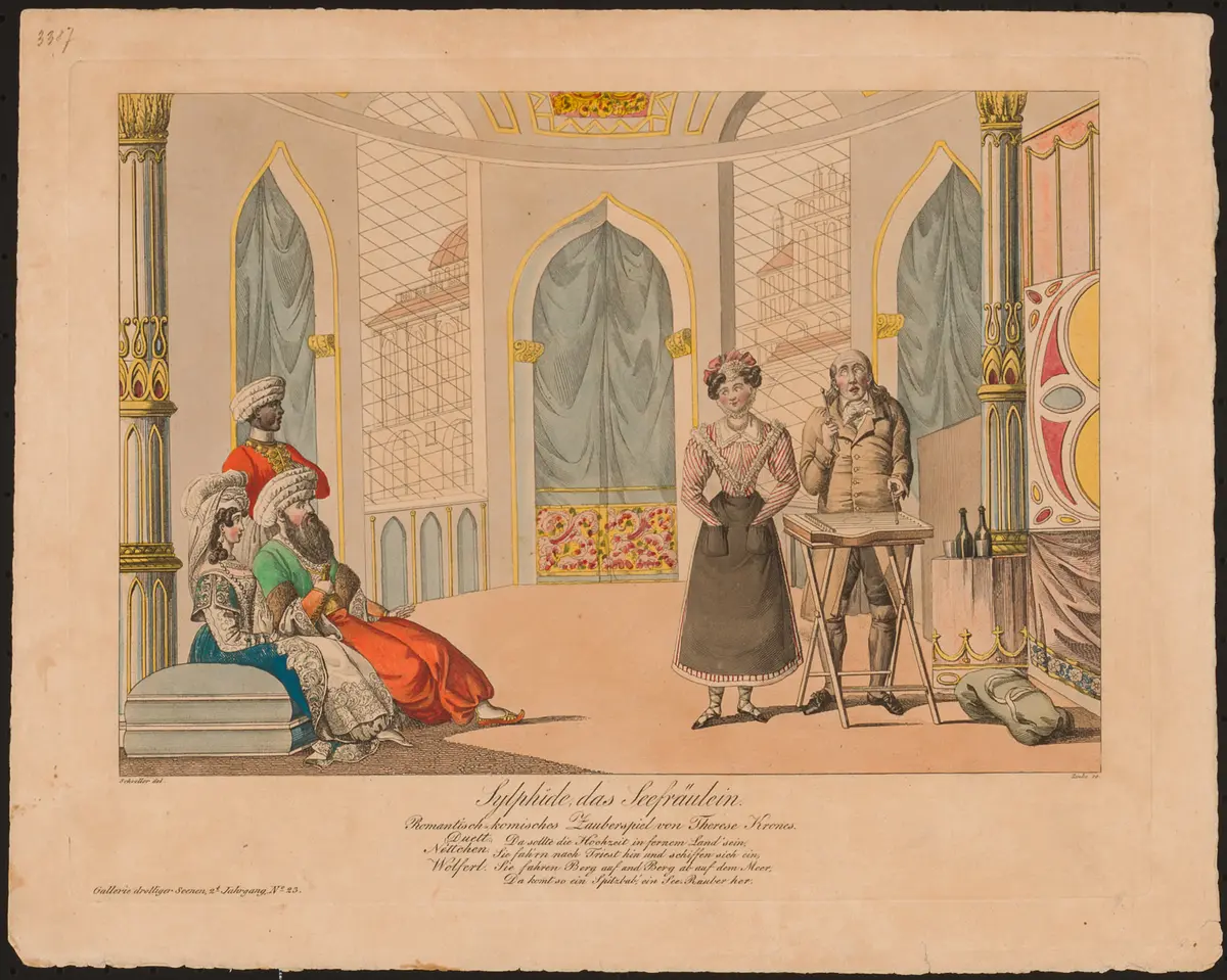 Sylphide das Seefräulein, Alternativtitel: Sylphide, das Seefräulein, Titel der Serie: Gallerie drolliger Scenen, Name der Zeitschrift: Wiener Theaterzeitung