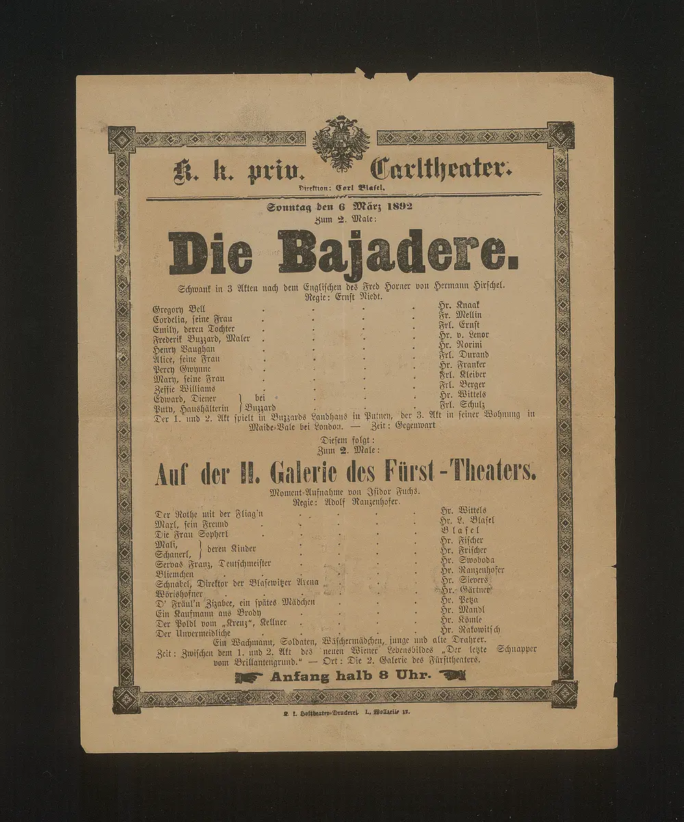 Die Bajadere, Auf der II. Galerie des Fürst-Theaters