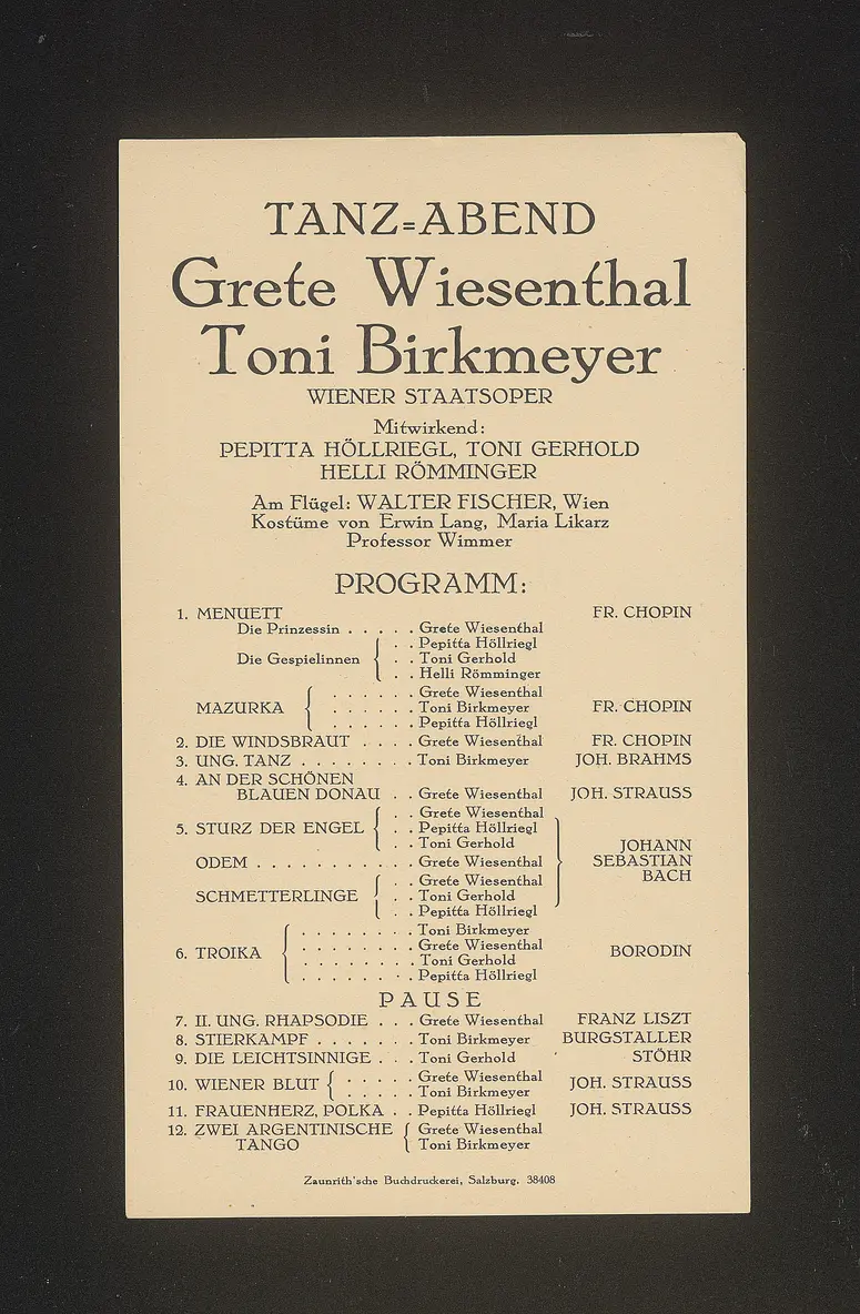 Tanz-Abend Grete Wiesenthal und Toni Birkmeyer, Suchtitel: Salzburger Festspiele 1928