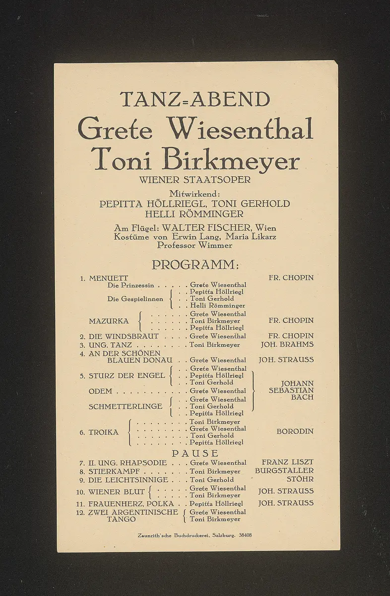 Tanz-Abend Grete Wiesenthal und Toni Birkmeyer, Suchtitel: Salzburger Festspiele 1928