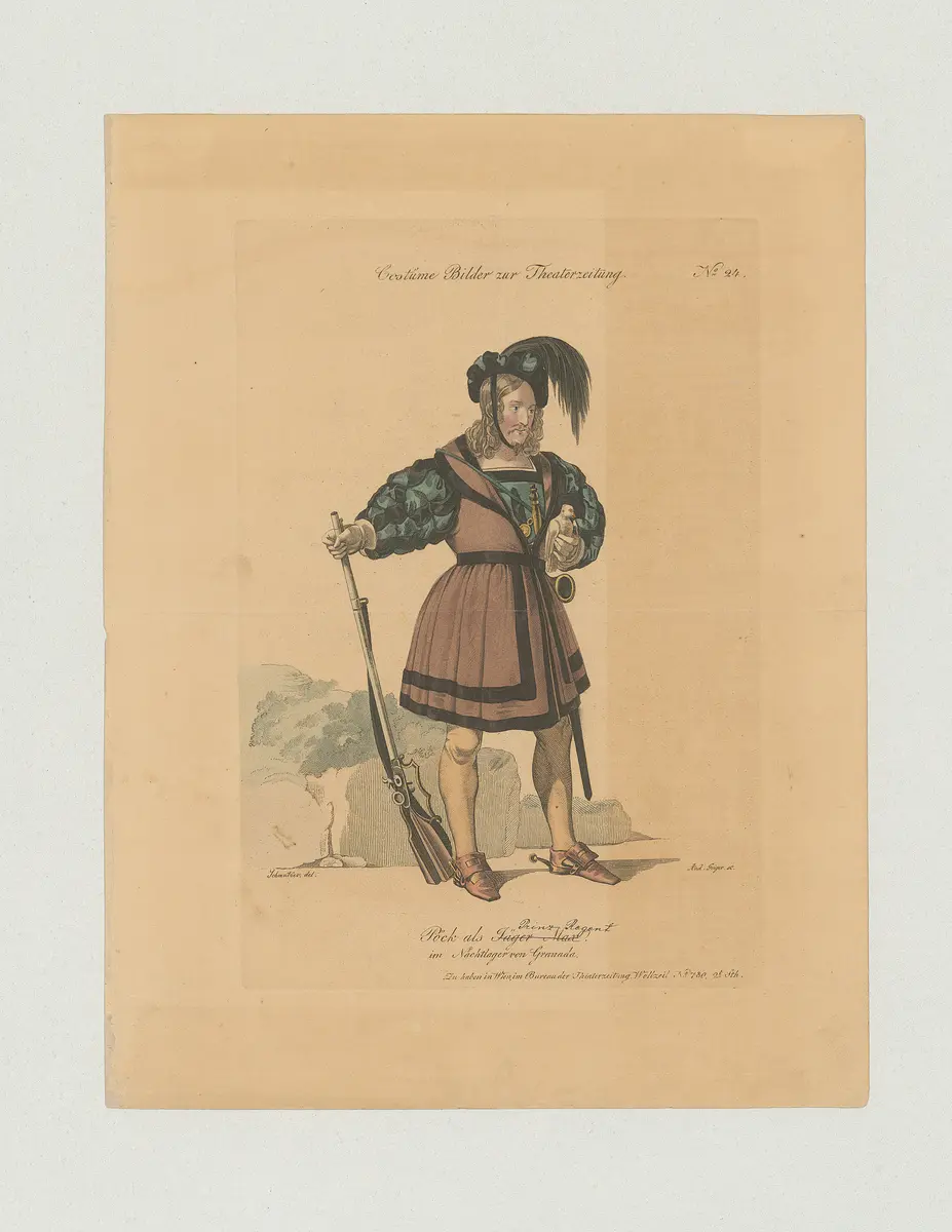Karl Joseph Pöck, Titel der Serie: Costume-Bild, Name der Zeitschrift: Wiener Theaterzeitung, Verweis auf Stücktitel: Das Nachtlager von Granada