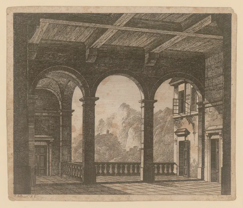 Der Hund des Aubri de Mont Didier, Alternativtitel: Der Hund des Aubri de Montdidier oder Der Wald bey Bondy, Titel der Serie: Theaterdecorationen nach den Original Skitzen des k.k. Hof Theater Mahlers Anton de Pian, gestochen und verlegt von Norbert Bittner.