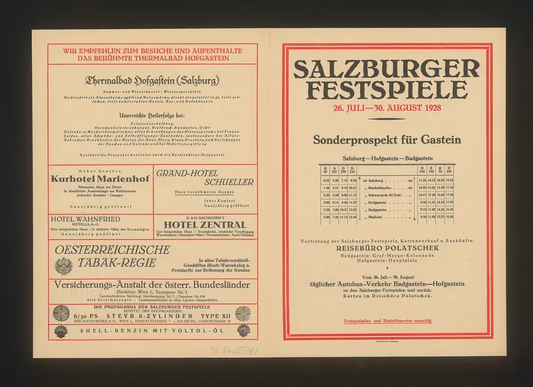 Salzburger Festspiele 1928, Verweis auf Stücktitel: Fidelio, Verweis auf Stücktitel: Die Zauberflöte, Verweis auf Stücktitel: Cosi fan tutte, Verweis auf Stücktitel: Die Räuber, Verweis auf Stücktitel: Iphigenie auf Tauris, Verweis auf Stücktitel: Jedermann, Verweis auf Stücktitel: Das Perchtenspiel