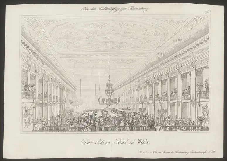 Wien (allgemein), Odeonsaal, Titel in Vorlageform: Der Odeon-Saal in Wien, Titel der Serie: Besondere Bildbeilage, Name der Zeitschrift: Wiener Theaterzeitung