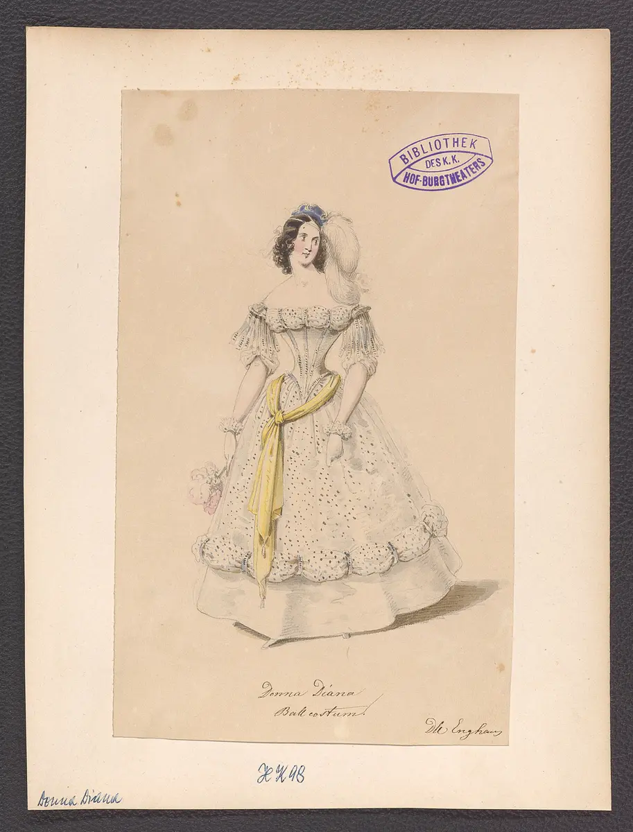 Donna Diana, oder Stolz und Liebe, Suchtitel: Donna Diana, Originaltitel: El desdén con el desdén, Titel der Serie: Figurinen des k.k. Hof-Burgtheaters