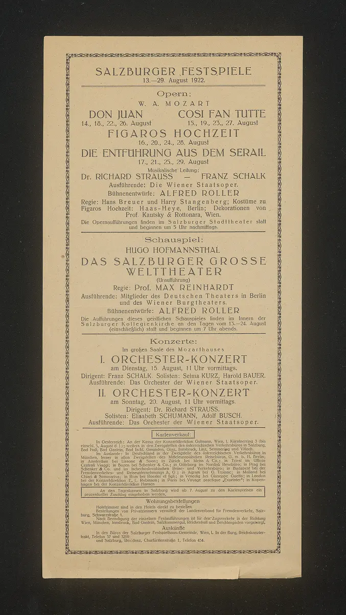 Salzburger Festspiele 1922, Verweis auf Stücktitel: Don Juan, Verweis auf Stücktitel: Cosi fan tutte, Verweis auf Stücktitel: Figaros Hochzeit, Verweis auf Stücktitel: Die Entführung aus dem Serail, Verweis auf Stücktitel: Das Salzburger große Welttheater