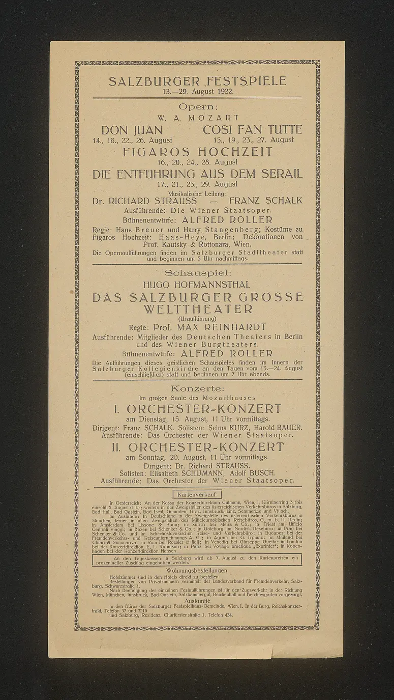 Salzburger Festspiele 1922, Verweis auf Stücktitel: Don Juan, Verweis auf Stücktitel: Cosi fan tutte, Verweis auf Stücktitel: Figaros Hochzeit, Verweis auf Stücktitel: Die Entführung aus dem Serail, Verweis auf Stücktitel: Das Salzburger große Welttheater