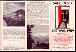 Salzburger Festspiele 1959, Titel in Vorlageform: Salzburg Festival 1959, Verweis auf Stücktitel: Julietta, Verweis auf Stücktitel: Orpheus und Eurydike, Verweis auf Stücktitel: Die Welt auf dem Monde, Verweis auf Stücktitel: Cosi fan tutte, Der Zauberflöte, Verweis auf Stücktitel: Die schweigsame Frau, Verweis auf Stücktitel: Jedermann, Verweis auf Stücktitel: Donnerstag, Verweis auf Stücktitel: Der Turm