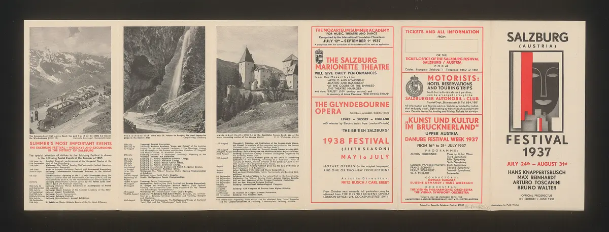 Salzburger Festspiele 1937, Titel in Vorlageform: Salzburg Festival 1937, Verweis auf Stücktitel: Don Giovanni, Verweis auf Stücktitel: Elektra, Verweis auf Stücktitel: Euryanthe, Verweis auf Stücktitel: Falstaff, Verweis auf Stücktitel: Fidelio, Verweis auf Stücktitel: Die Meistersinger von Nürnberg, Verweis auf Stücktitel: Le nozze di figaro, Verweis auf Stücktitel: Orpheus und Eurydike, Verweis auf Stücktitel: Der Rosenkavalier, Verweis auf Stücktitel: Die Zauberflöte, Verweis auf Stücktitel: Jedermann, Verweis auf Stücktitel: Faust