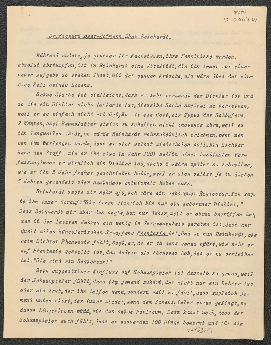 Richard Beer-Hofmann über Reinhardt