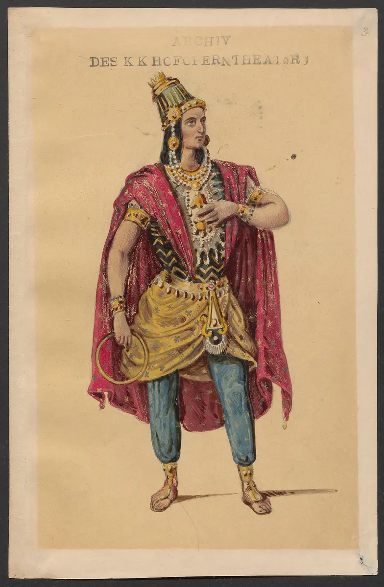 Brahma und die Bajadere, Alternativtitel: Brama und die Bajadere, Alternativtitel: Die liebende Bayadere, Alternativtitel: Der Gott und die Bayadere, Originaltitel: Le Dieu et la Bayadère, ou la Courtisane amoureuse, Titel der Serie: Figurinen des k.k. Hofoperntheaters