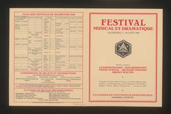 Salzburger Festspiele 1926, Titel in Vorlageform: Festival musical et dramatique Salzbourg 1926, Verweis auf Stücktitel: Ariadne aus Naxos, Verweis auf Stücktitel: Don Juan, Verweis auf Stücktitel: Die Entführung aus dem Serail, Verweis auf Stücktitel: Die Fledermaus, Verweis auf Stücktitel: La serva padrona, Verweis auf Stücktitel: Turandot, Verweis auf Stücktitel: Jedermann, Verweis auf Stücktitel: Der Diener zweier Herren