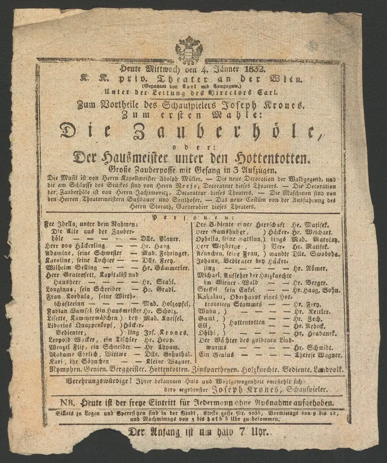 Die Zauberhöle, oder Der Hausmeister unter den Hottentotten, Alternativtitel: Die Zauberhöhle, oder Der Hausmeister unter den Hottentotten