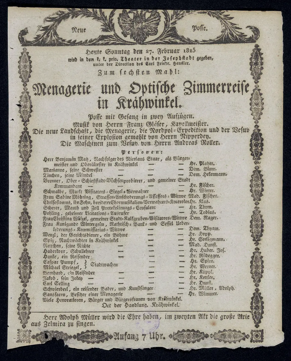 Menagerie und optische Zimmerreise in Krähwinkel