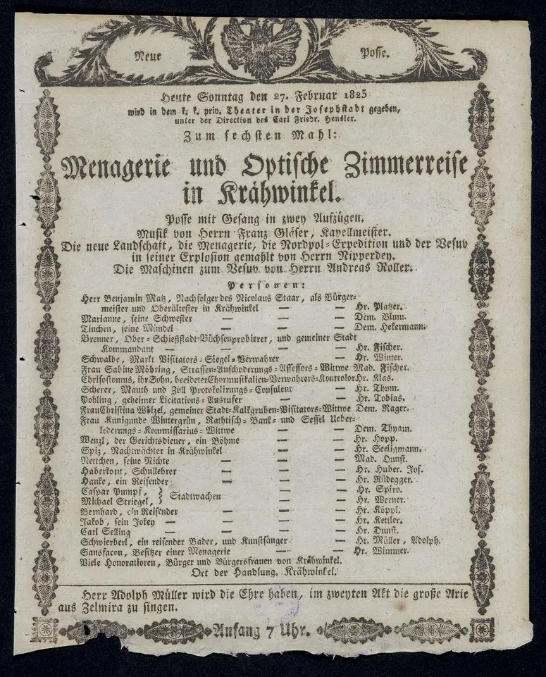 Menagerie und optische Zimmerreise in Krähwinkel