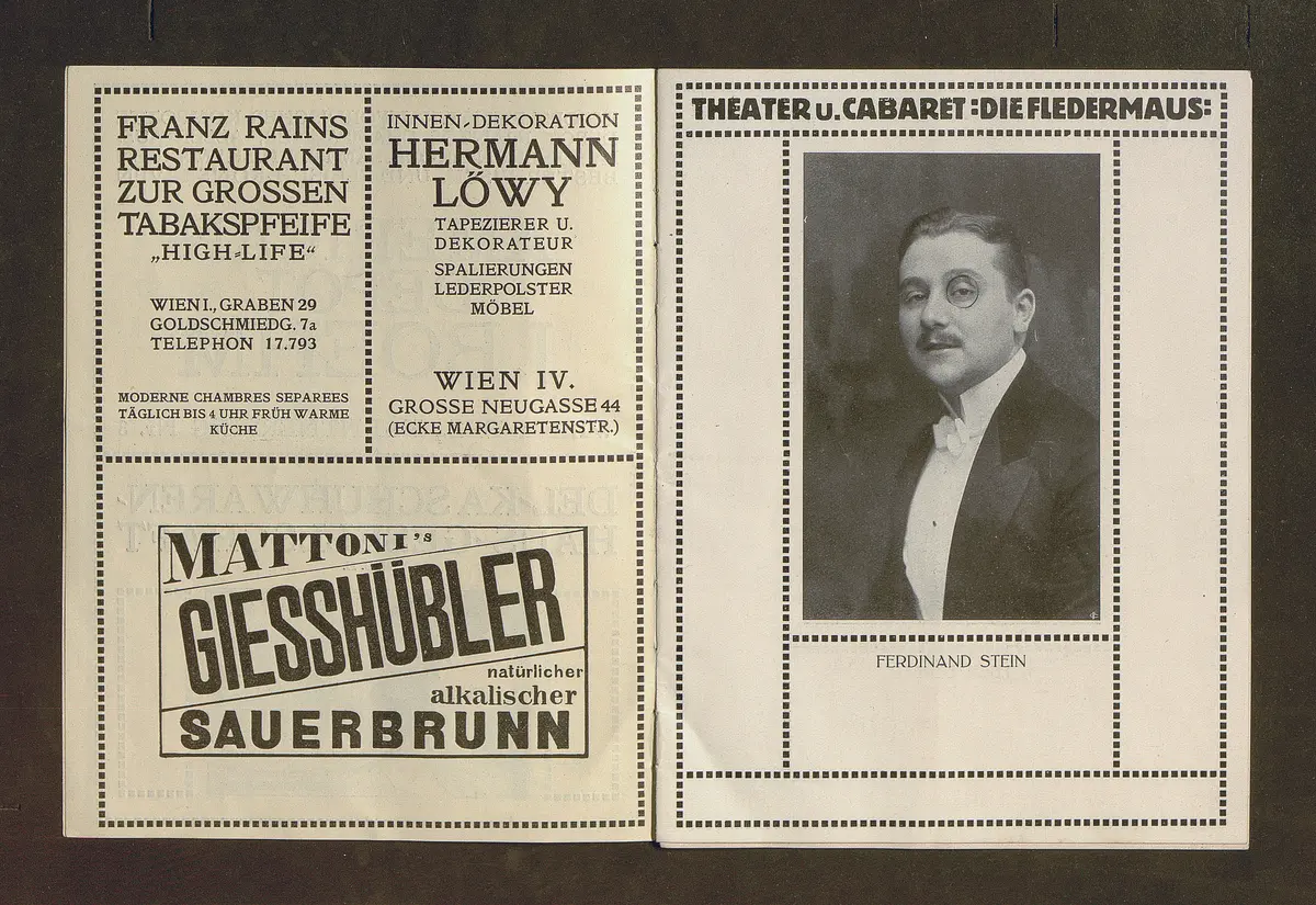 Kabarett Fledermaus, Titel in Vorlageform: Fledermaus Theater und Cabaret, Verweis auf Stücktitel: Rampsenit, Verweis auf Stücktitel: La main