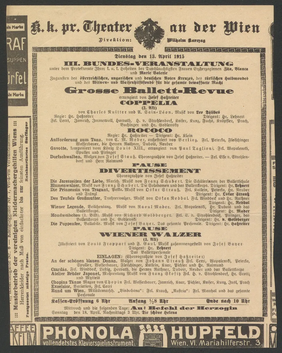 Grosse Ballett-Revue, Coppelia (2.Akt), Rococo, Divertissement, Wiener Walzer