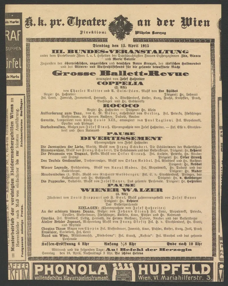 Grosse Ballett-Revue, Coppelia (2.Akt), Rococo, Divertissement, Wiener Walzer