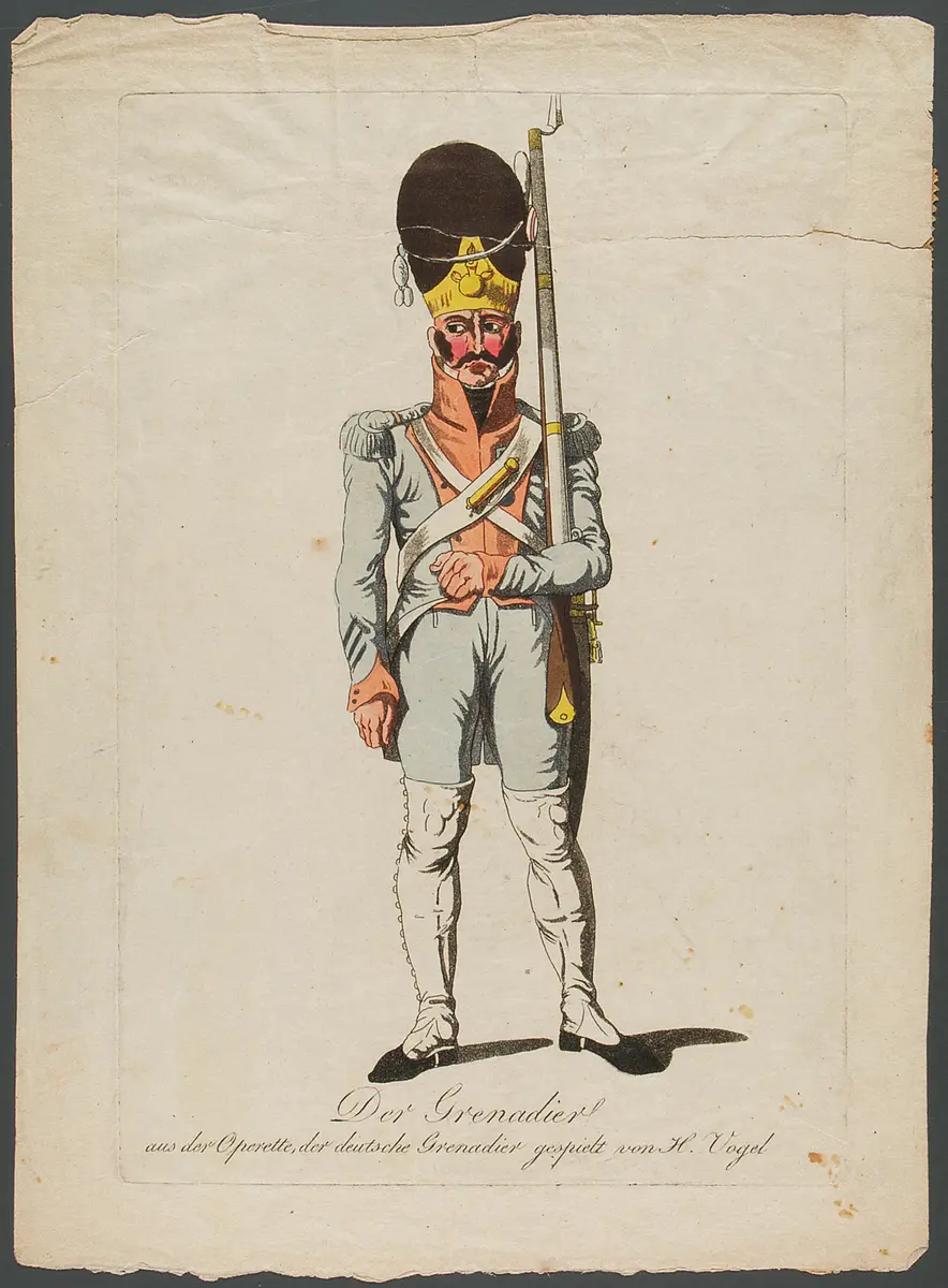 Johann Michael Vogl, Titel in Vorlageform: Der Grenadier aus der Oper der deutsche Grenadier gespielt von H. Vogel, Verweis auf Stücktitel: Der deutsche Grenadier