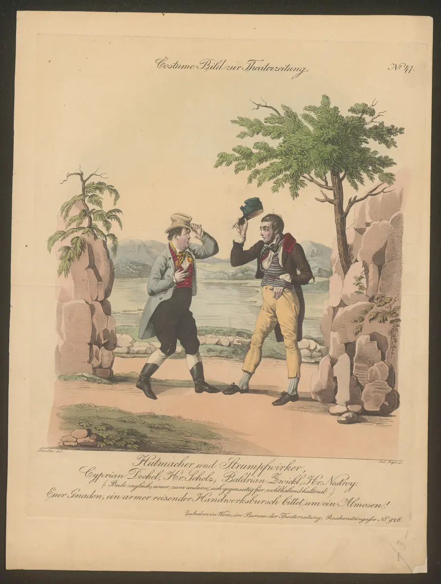 Hutmacher und Strumpfwirker, Titel der Serie: Costume-Bild, Name der Zeitschrift: Wiener Theaterzeitung