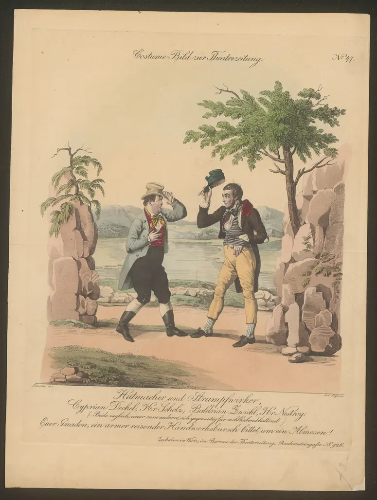 Hutmacher und Strumpfwirker, Titel der Serie: Costume-Bild, Name der Zeitschrift: Wiener Theaterzeitung