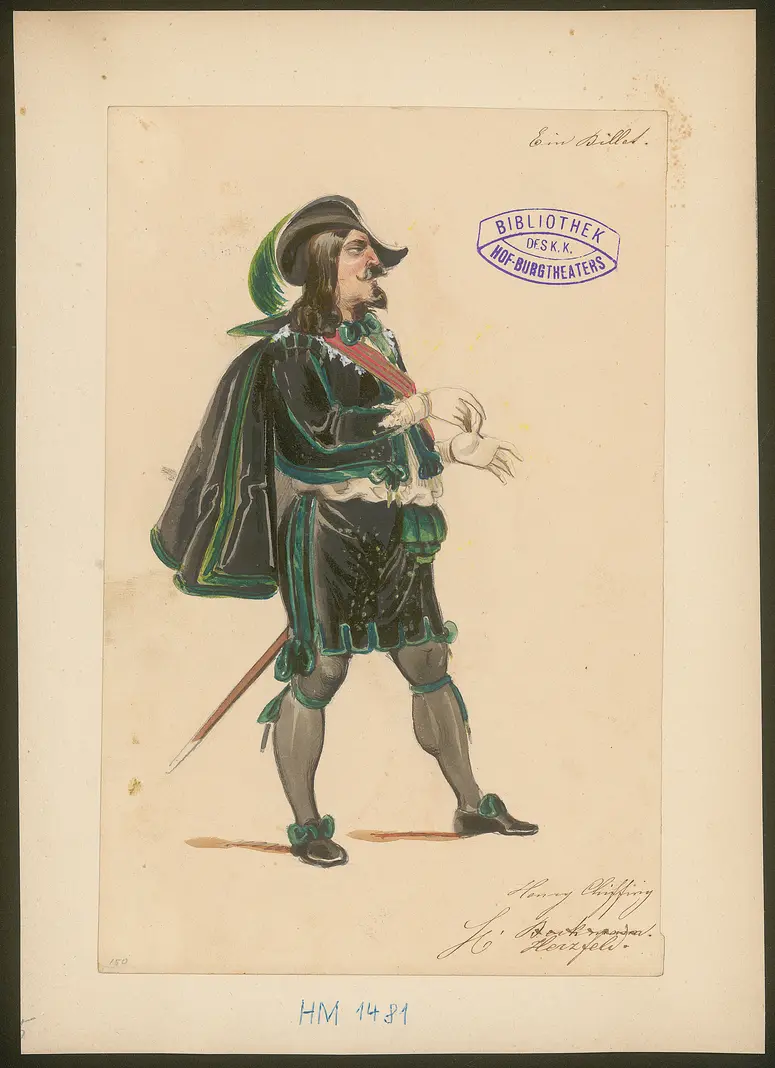 Ein Billett, Titel der Serie: Figurinen des k.k. Hof-Burgtheaters