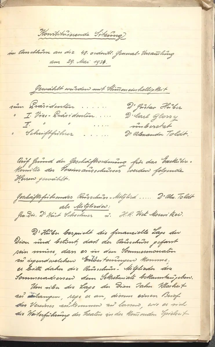 Protokolle der Ausschusssitzungen des Vereines des Deutschen Volkstheaters in Wien