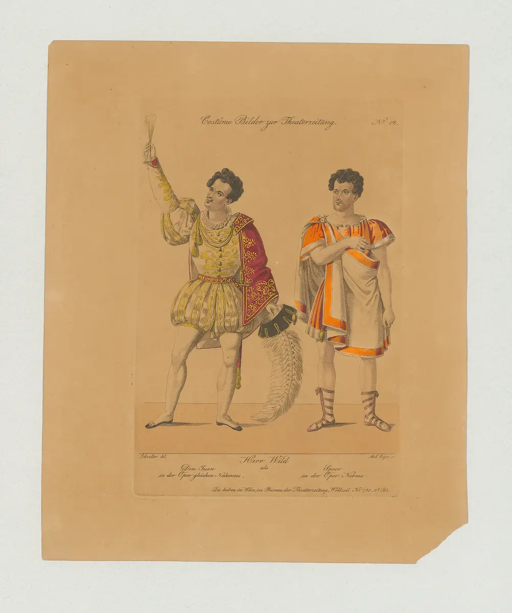Franz Wild, Titel der Serie: Costume-Bild, Name der Zeitschrift: Wiener Theaterzeitung, Verweis auf Stücktitel: Don Giovanni, Verweis auf Stücktitel: Norma