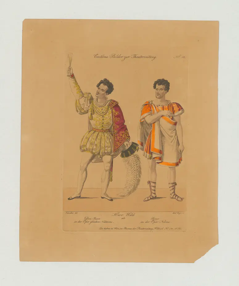 Franz Wild, Titel der Serie: Costume-Bild, Name der Zeitschrift: Wiener Theaterzeitung, Verweis auf Stücktitel: Don Giovanni, Verweis auf Stücktitel: Norma