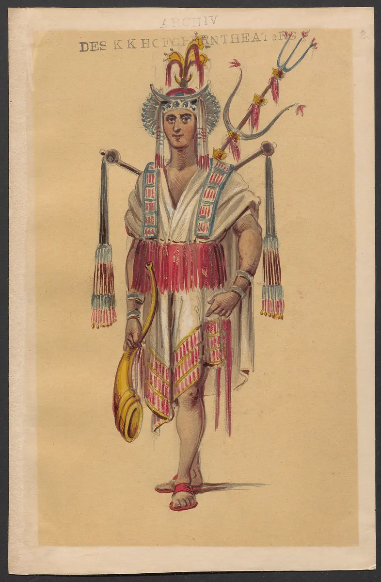 Brahma und die Bajadere, Alternativtitel: Brama und die Bajadere, Alternativtitel: Die liebende Bayadere, Alternativtitel: Der Gott und die Bayadere, Originaltitel: Le Dieu et la Bayadère, ou la Courtisane amoureuse, Titel der Serie: Figurinen des k.k. Hofoperntheaters