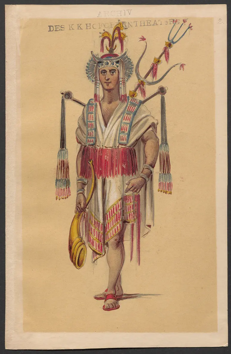 Brahma und die Bajadere, Alternativtitel: Brama und die Bajadere, Alternativtitel: Die liebende Bayadere, Alternativtitel: Der Gott und die Bayadere, Originaltitel: Le Dieu et la Bayadère, ou la Courtisane amoureuse, Titel der Serie: Figurinen des k.k. Hofoperntheaters