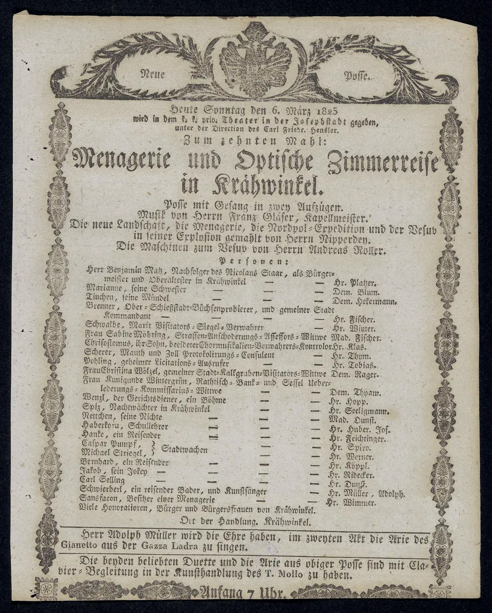 Menagerie und optische Zimmerreise in Krähwinkel