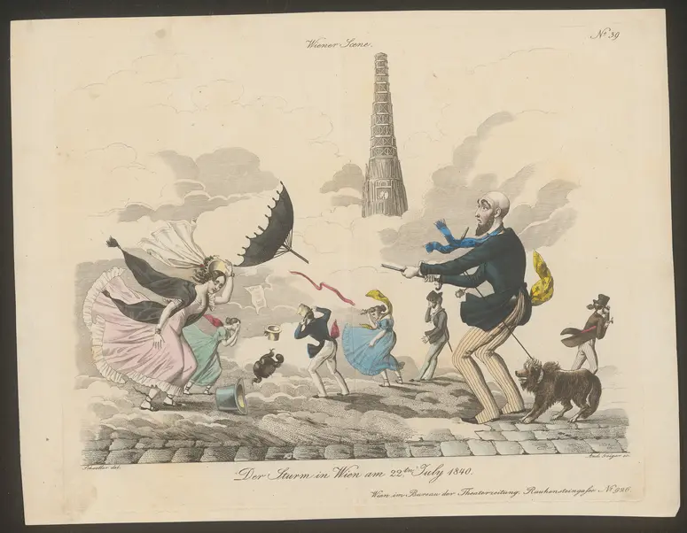 Der Sturm in Wien am 22. July 1840., Titel der Serie: Wiener Scene, Name der Zeitschrift: Wiener Theaterzeitung