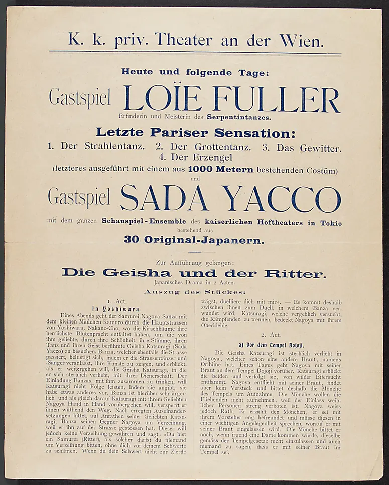 Loie Fuller und Sada Yacco, Der Strahlentanz / Der Grottentanz / Das Gewitter / Der Erzengel, Die Geisha und der Ritter, Kesa