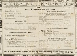 Theater und Kabarett Hölle, Nummer 69, Die süßen Grisetten, Der Geldbriefträger