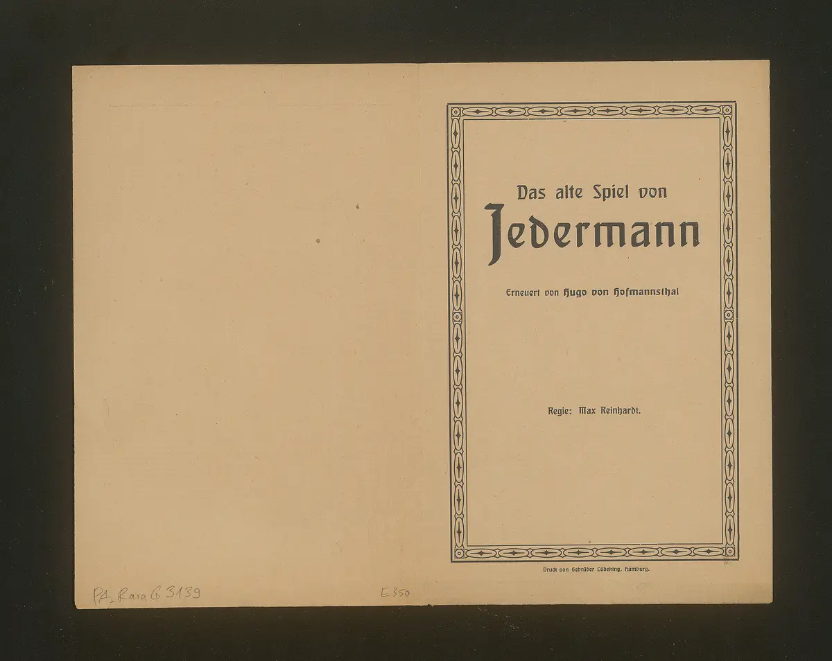 Jedermann, Titel in Vorlageform: Das alte Spiel vom Jedermann