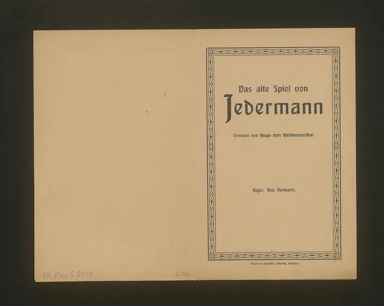 Jedermann, Titel in Vorlageform: Das alte Spiel vom Jedermann