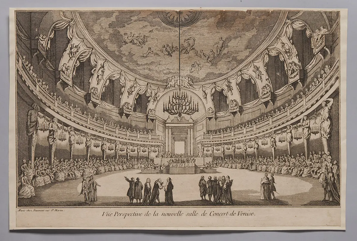 Venedig, Konzertsaal, Titel in Vorlageform: Vue Perspective de la nouvelle salle de Concert de Venise