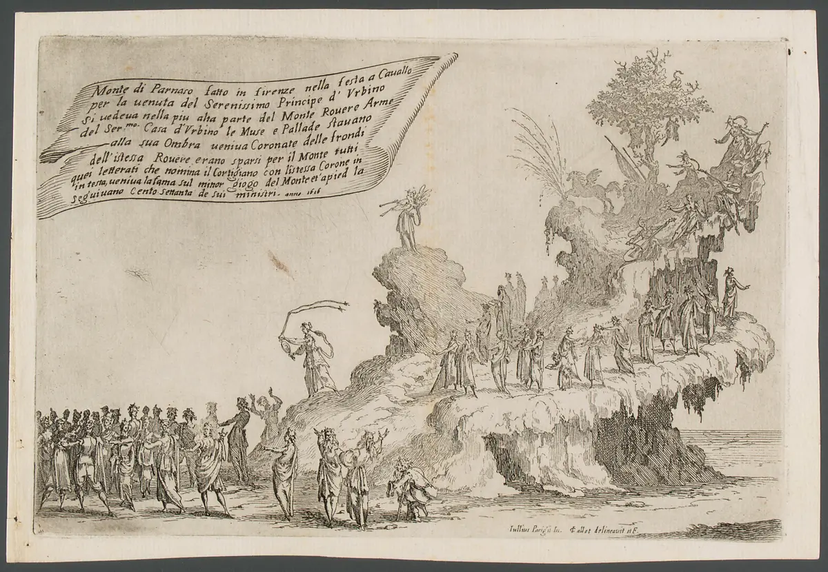 Guerra di bellezza, Titel in Vorlageform: Guerra di bellezza. Festa a cavallo fatta in Firenze per la venuta del Serenissimo Principe d'Urbino. L'Ottobre del 1616.