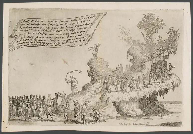 Guerra di bellezza, Titel in Vorlageform: Guerra di bellezza. Festa a cavallo fatta in Firenze per la venuta del Serenissimo Principe d'Urbino. L'Ottobre del 1616.