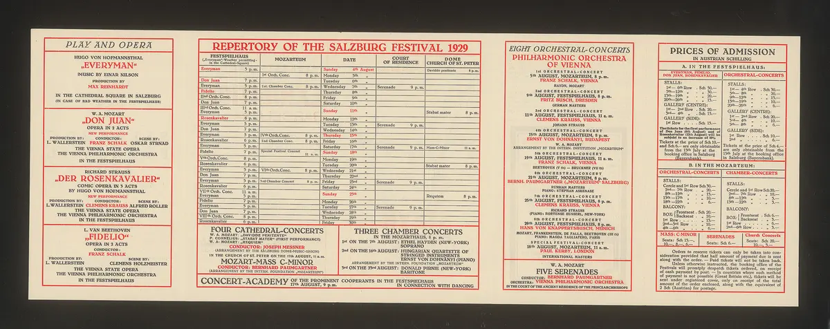Salzburger Festspiele 1929, Titel in Vorlageform: Salzburg Festival 1929, Verweis auf Stücktitel: Fidelio, Verweis auf Stücktitel: Don Juan, Verweis auf Stücktitel: Der Rosenkavalier, Verweis auf Stücktitel: Jedermann