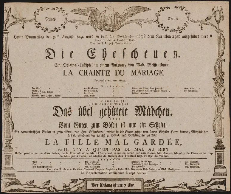 Das übel gehütete Mädchen, La fille mal gardée, Die Ehescheuen, La crainte du mariage